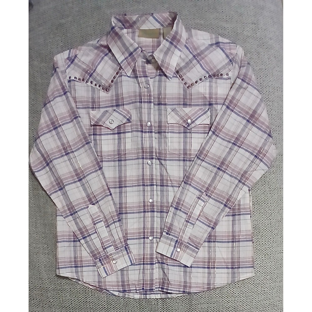 Wrangler Western Shirt Girls Plaid Pearl Snap Studded Cowboy Cowgirl Size XL